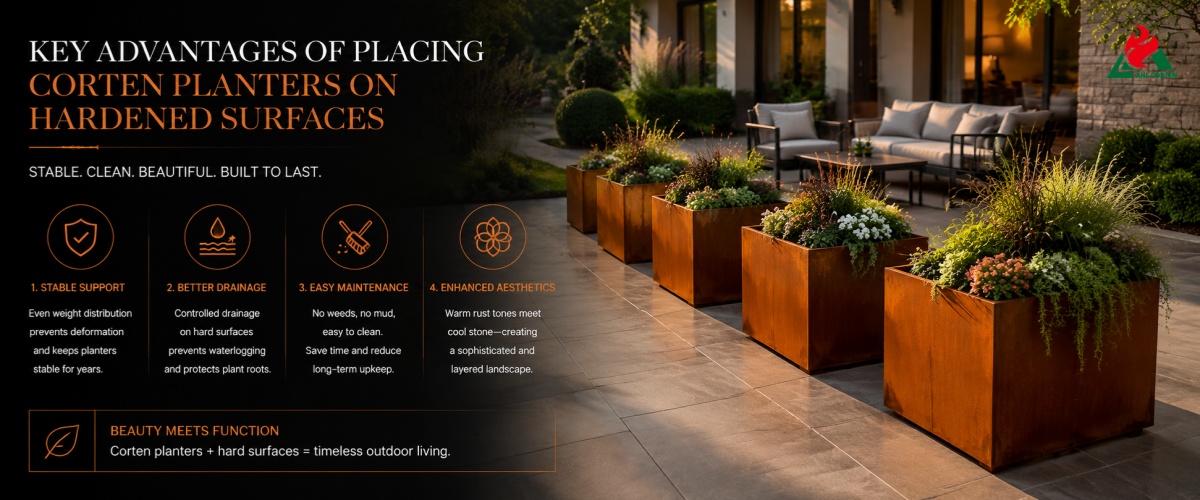 Key Advantages of Placing Corten Planters on Hardened Surfaces